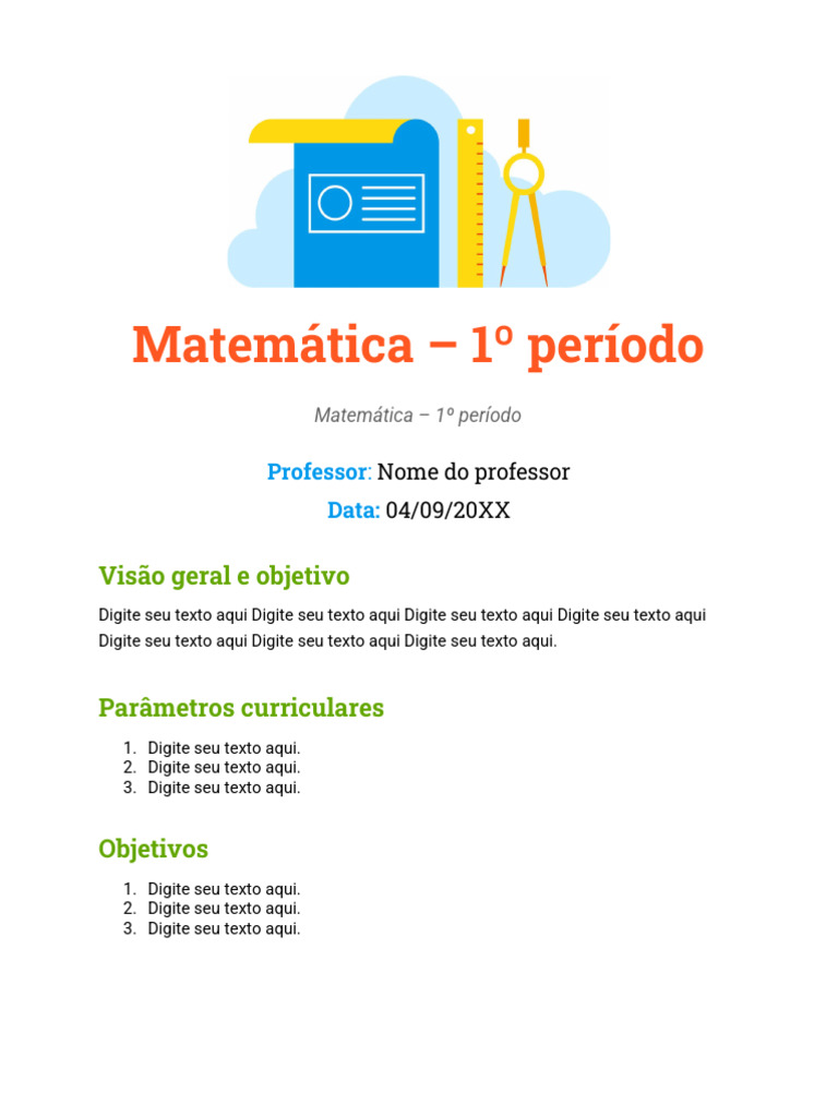 Plano de Aula de Matemática 1º Período | PDF