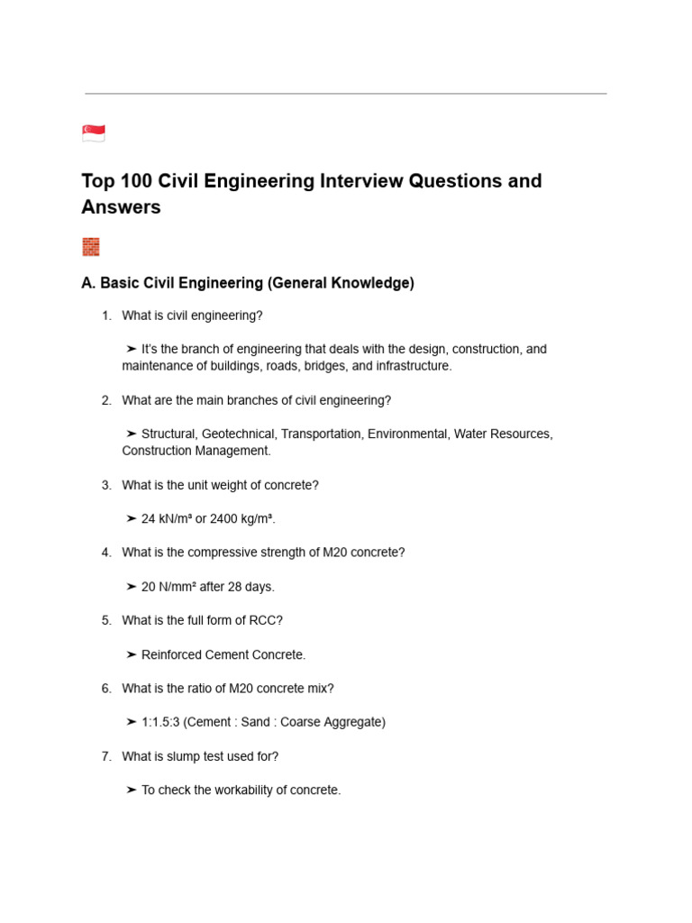 Civil Engineering Interview Q&A Guide | PDF | Beam (Structure) | Concrete