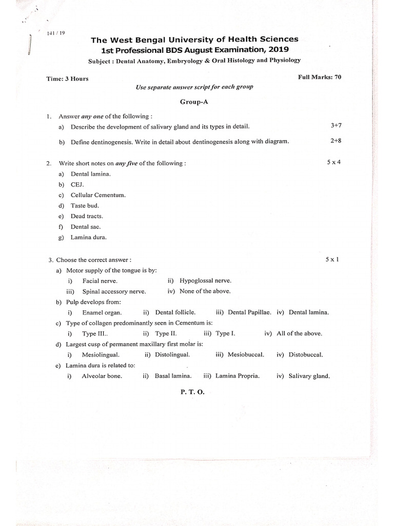 Dental Anatomy, Emb, Hist, Phy.. 2019-25 Pyq | PDF