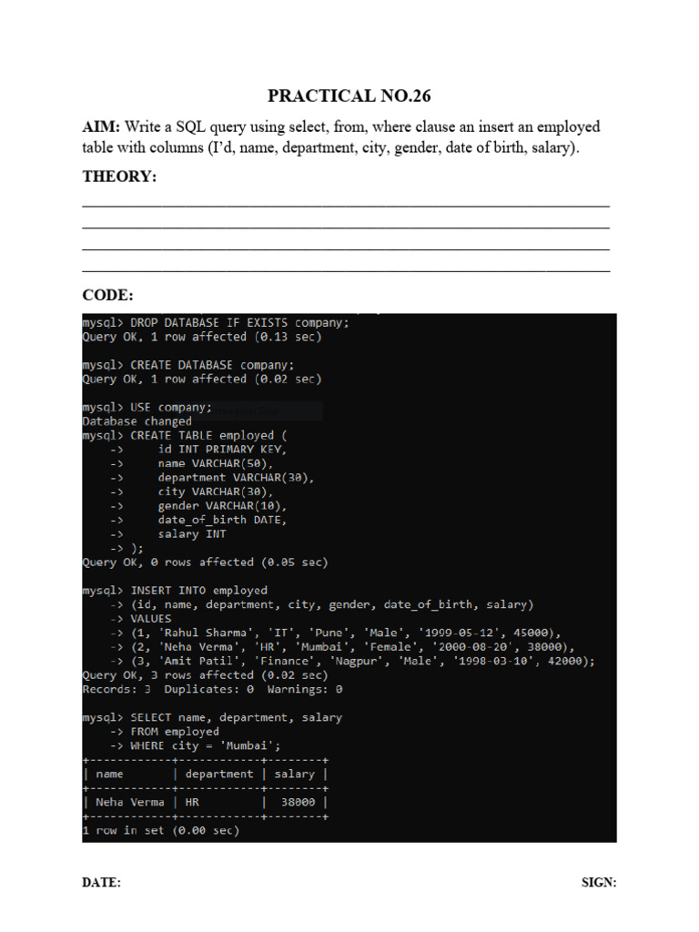 SQL Query for Employee Table Insert | PDF