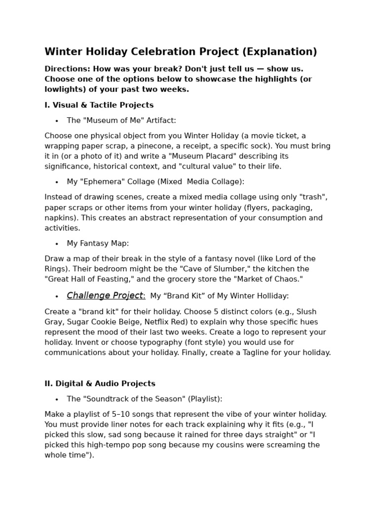 Creative Winter Holiday Project Guide | PDF | Menu