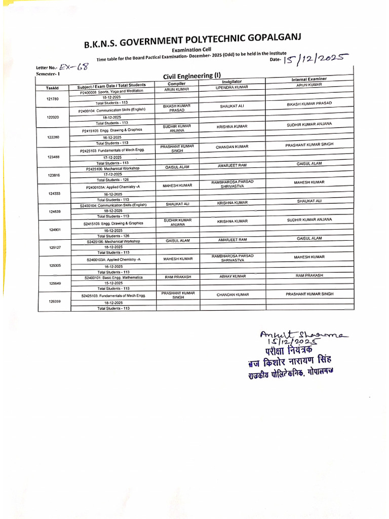 Semester 1st Time Table | PDF