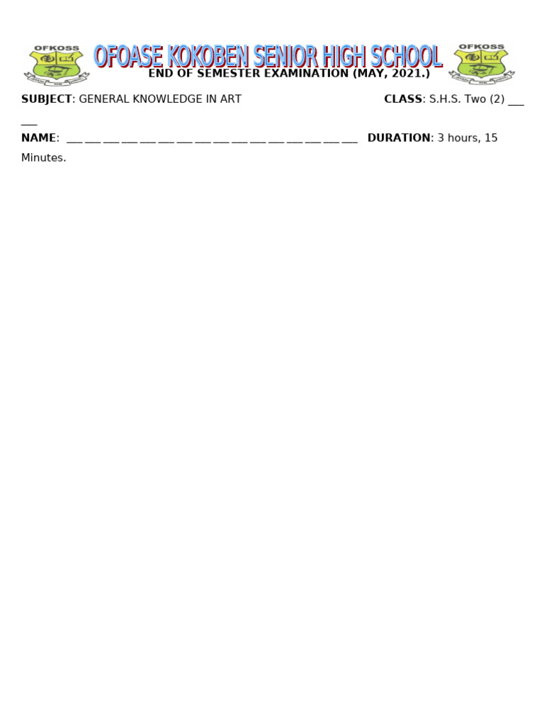 GKA Form 2 May 2021 {Covid 19 Era} | PDF | Color | Paintings