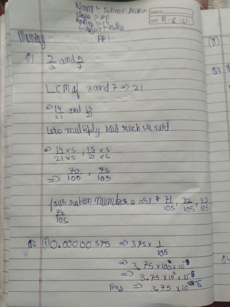 Ishaan Kumar 8-d Roll No-14 Maths Pa-1 | PDF