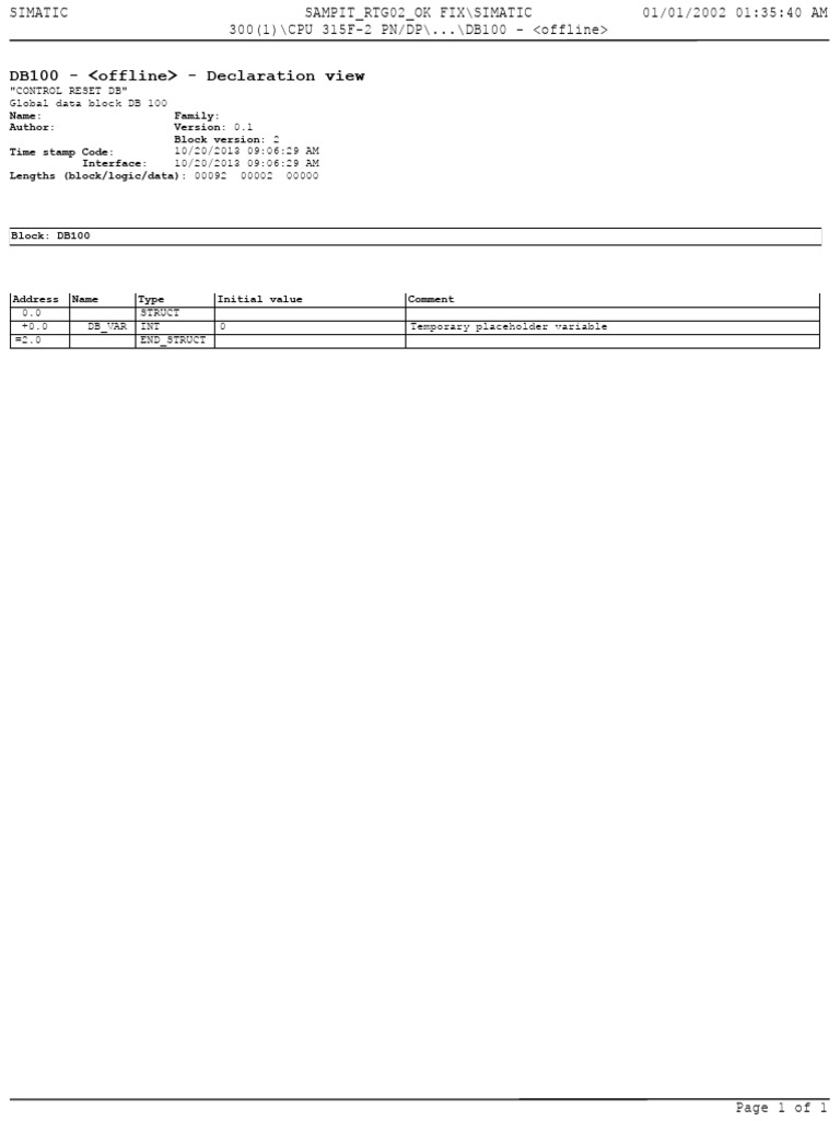 Db100 - Control Reset DB | PDF