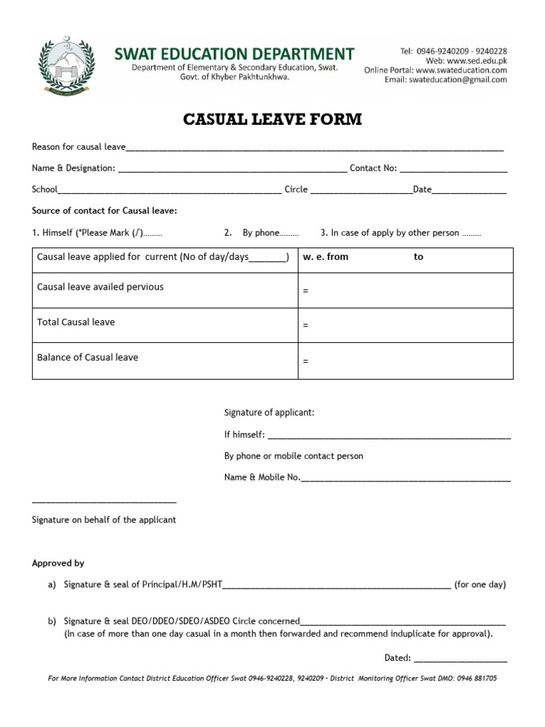 Casual Leave Application Form | PDF