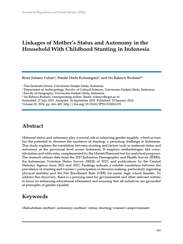 Maternal Autonomy and Childhood Stunting in Indonesia | PDF | Odds ...