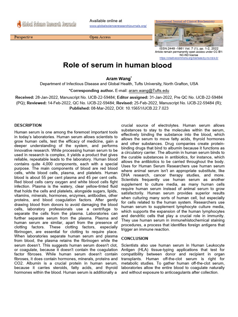 Importance of Human Serum in Research | PDF | Blood Plasma | Coagulation