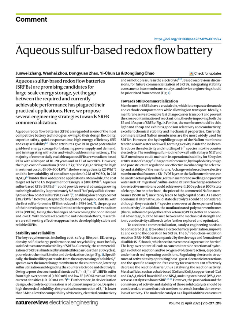 Aqueous sulfur-based redox flow battery | PDF | Chemical Reactions ...