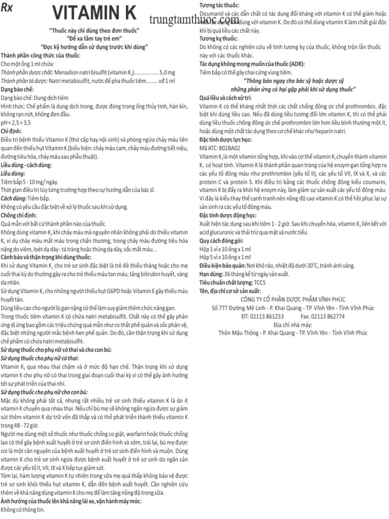 HDSD Vitamin K 5mgml Vinphaco | PDF