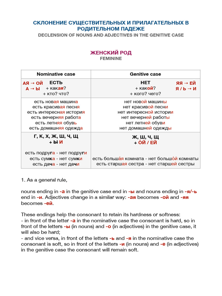 Rules+for+declension+of+nouns+and+adjectives+in+the+genitive+case | PDF