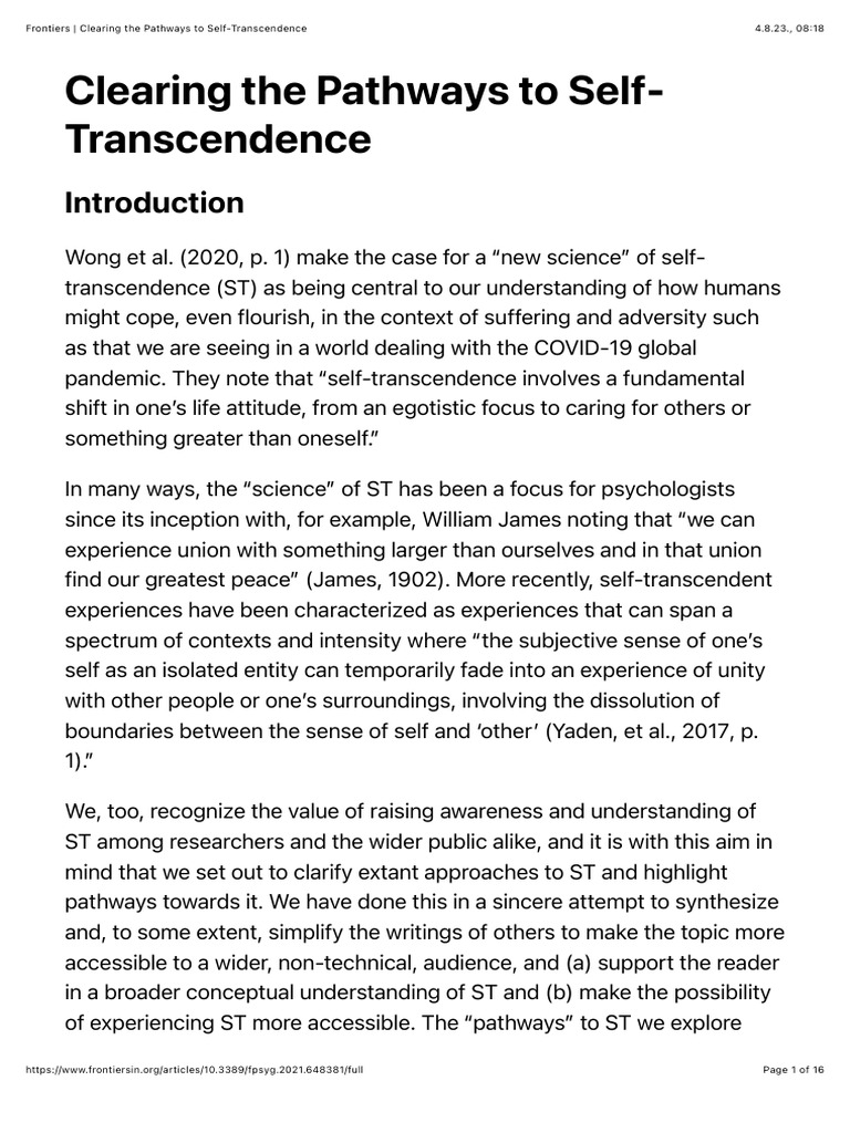 Pathways to Self-Transcendence Explained | PDF | Self Actualization ...