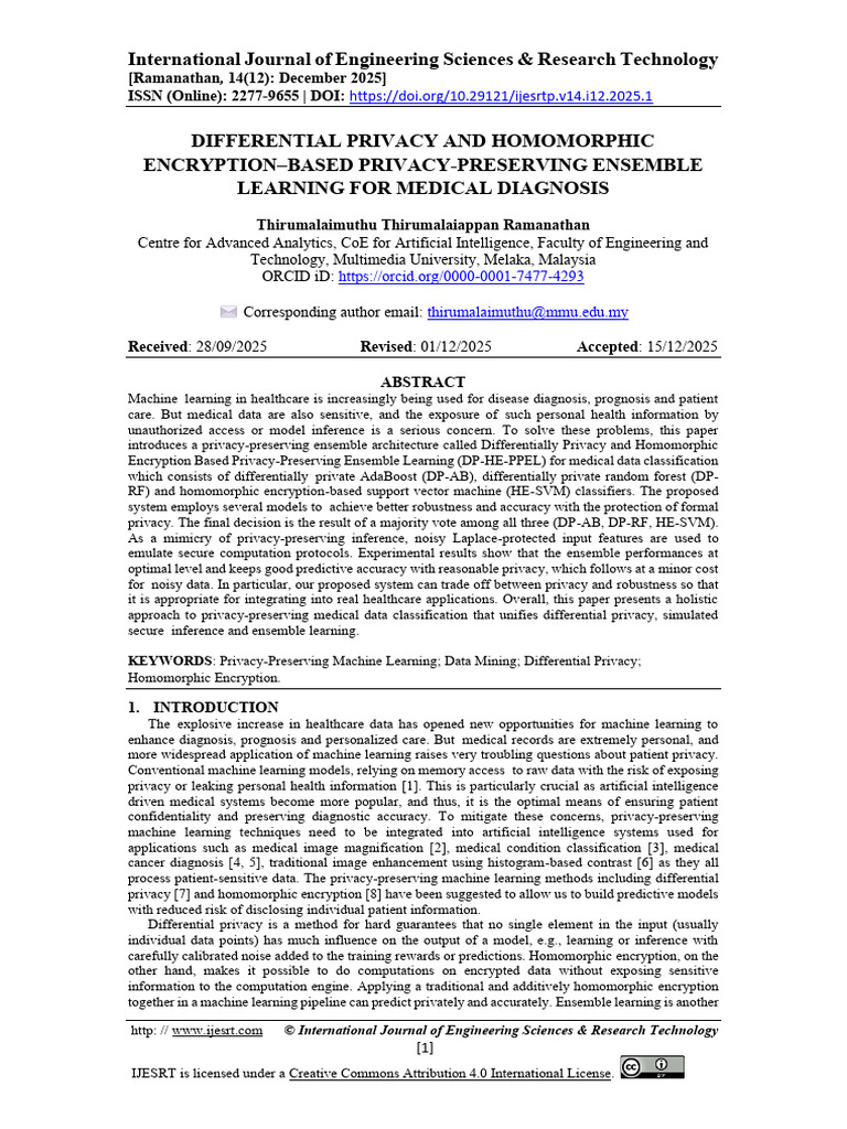 Privacy-Preserving ML for Medical Diagnosis | PDF | Machine Learning ...
