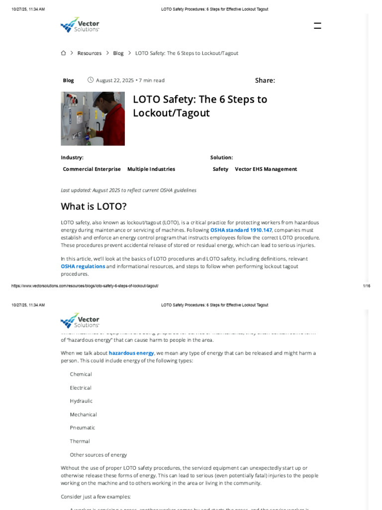 LOTO Safety Procedures_ 6 Steps for Effective Lockout Tagout | PDF ...