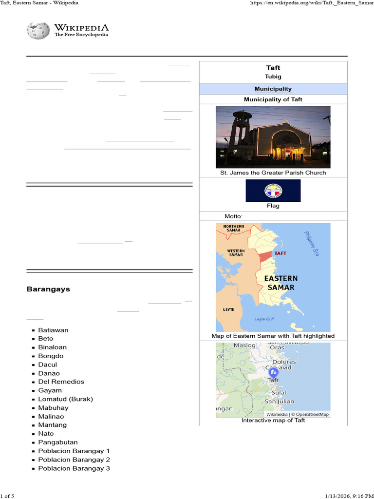 Taft Municipality Overview, Eastern Samar | PDF | Philippines