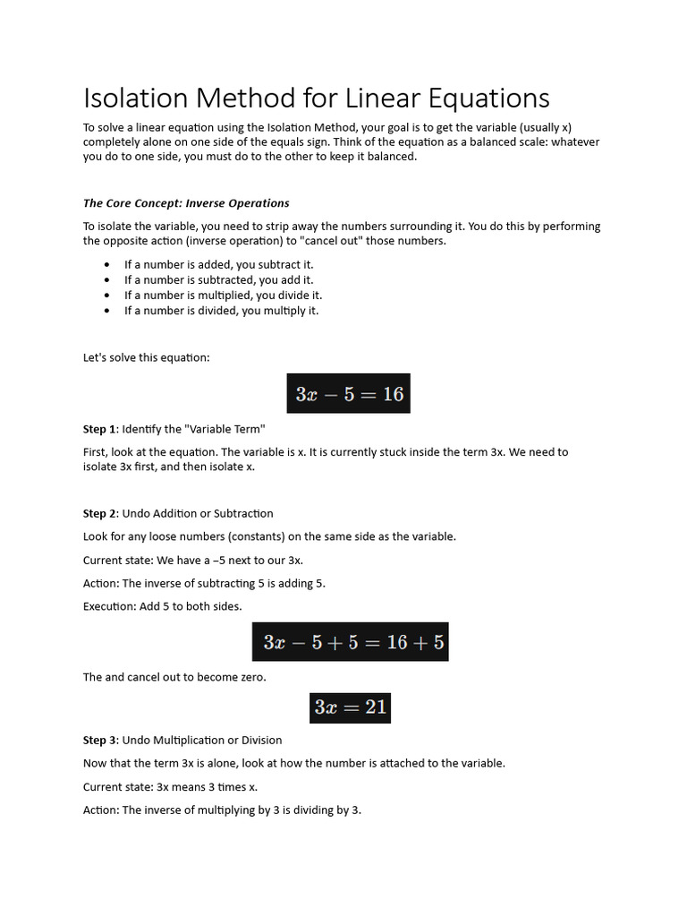 Isolation Method for Linear Equations | PDF