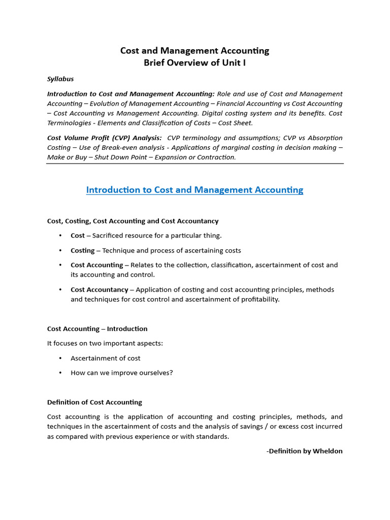 Cost and Management Accounting Overview | PDF | Cost Accounting ...