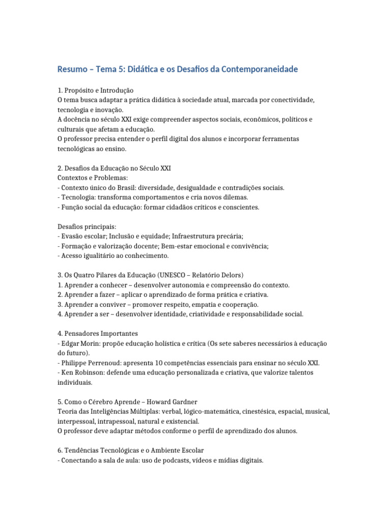 Didática e Desafios da Educação Atual | PDF | Aprendizado