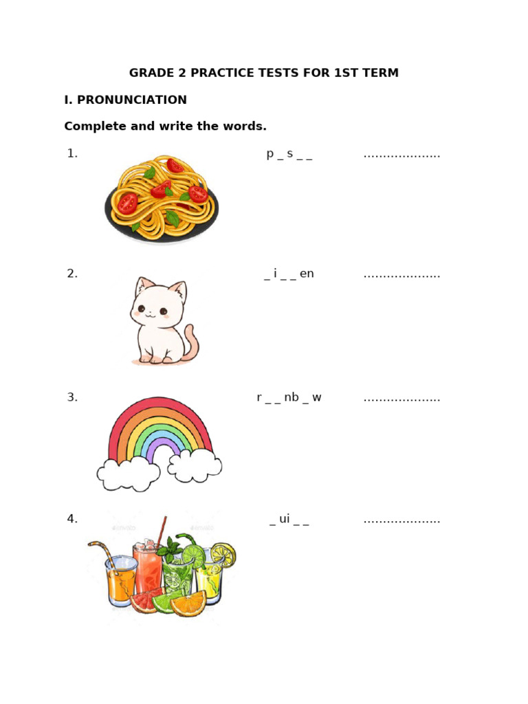 Grade 2 English Practice Test 1st Term | PDF