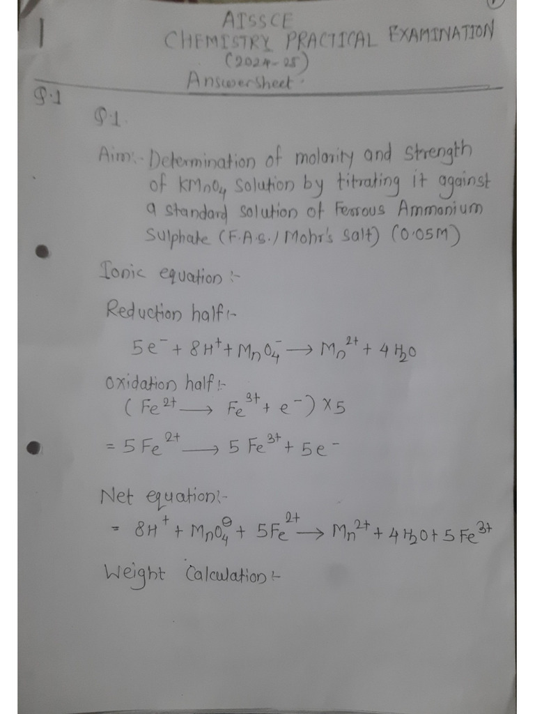 AISSCE Chemistry Practical answersheet presentation | PDF