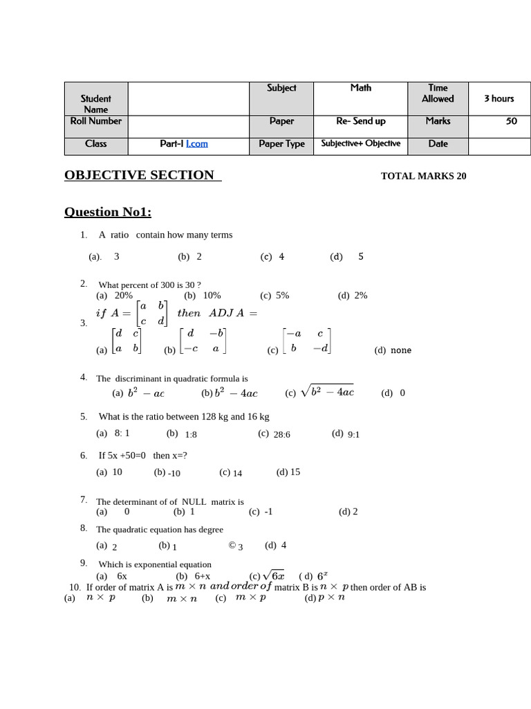 Re SEND Up Paper Math I. Com Part 1 | PDF | Mathematical Concepts ...