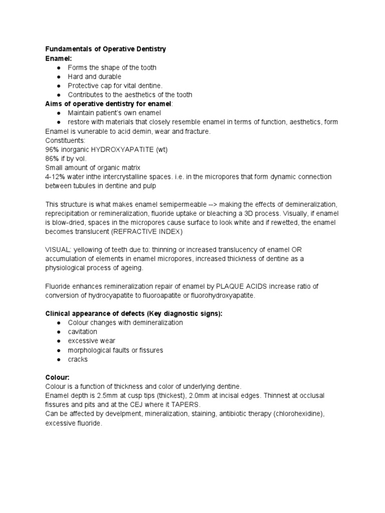 Enamel Structure and Operative Dentistry | PDF | Tooth Enamel | Dentin