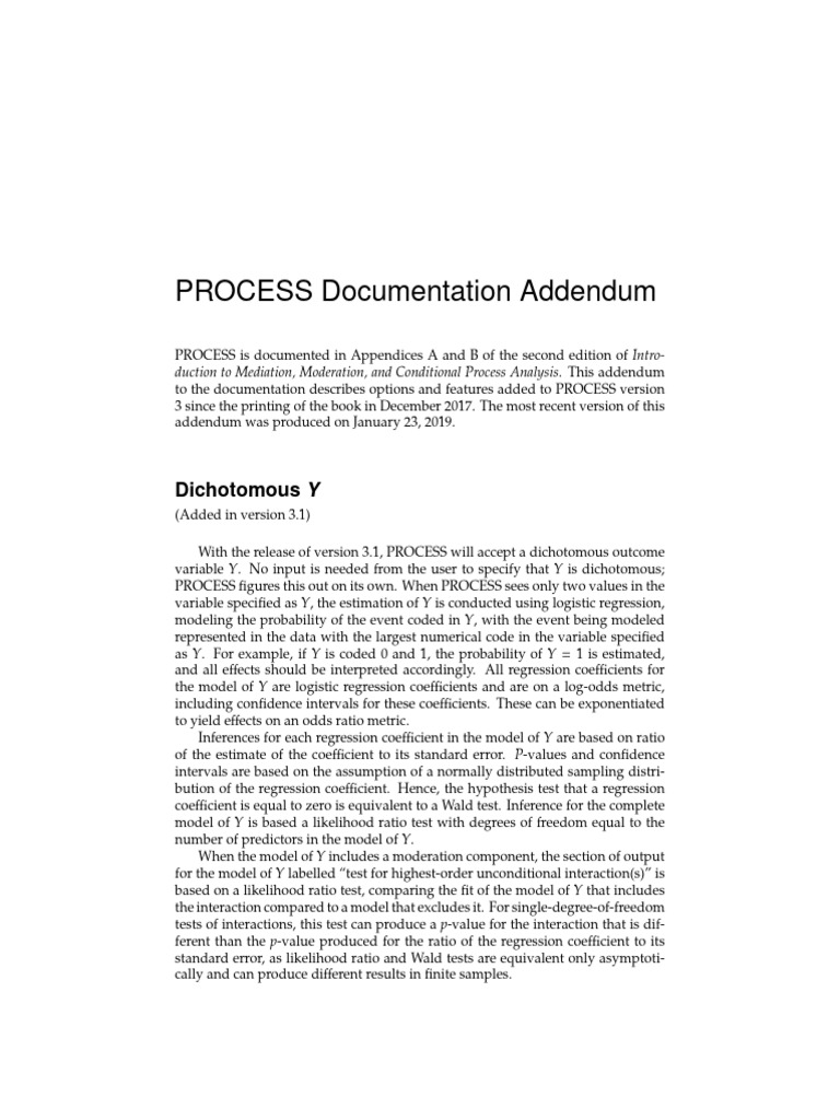 PROCESS Version 3 Addendum Guide | PDF | Linear Regression | Logistic ...