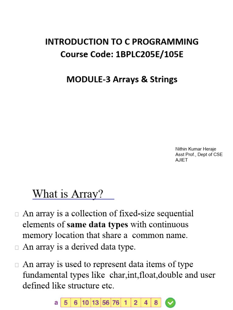 C Mod 3.1-arrays | PDF | Data Type | Integer (Computer Science)