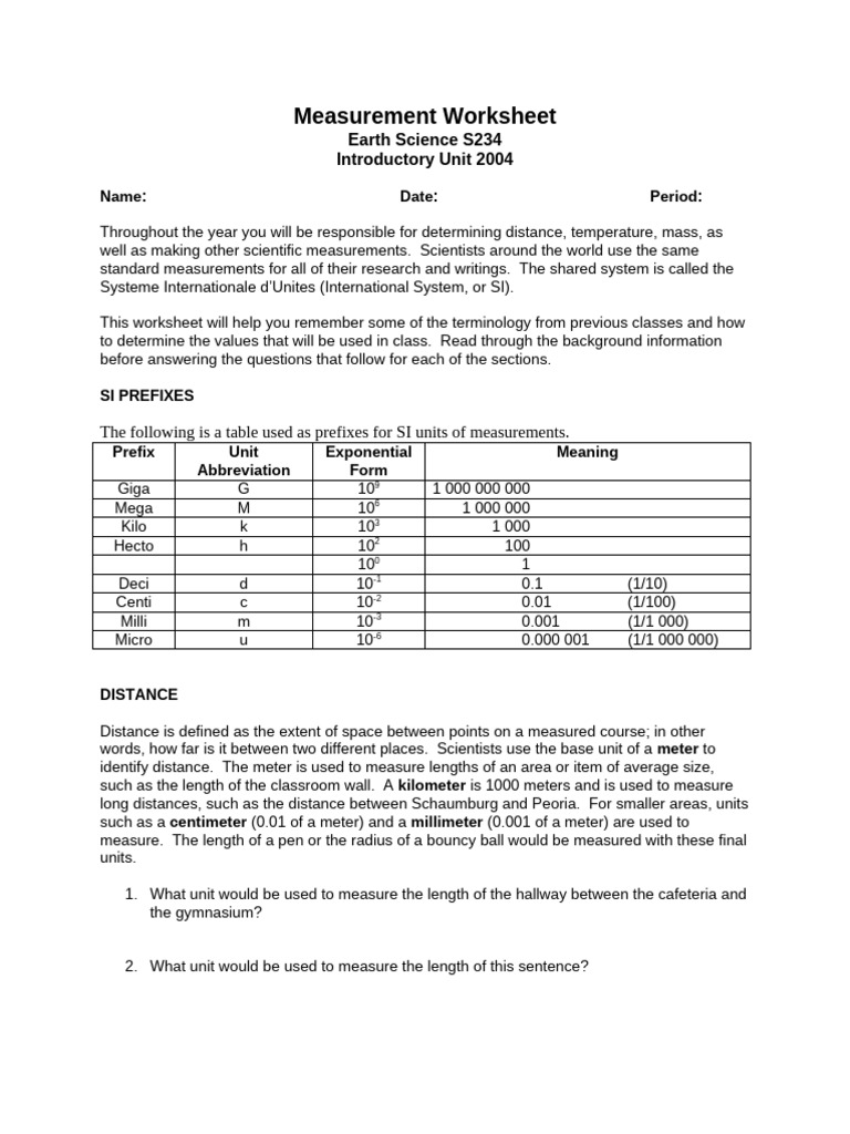 Measurement Worksheet | PDF | Density | Litre