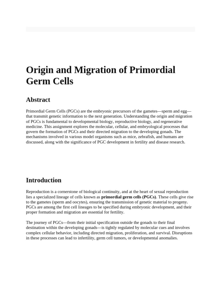 Primordial Germ Cells: Origin & Migration | PDF | Cell Potency ...