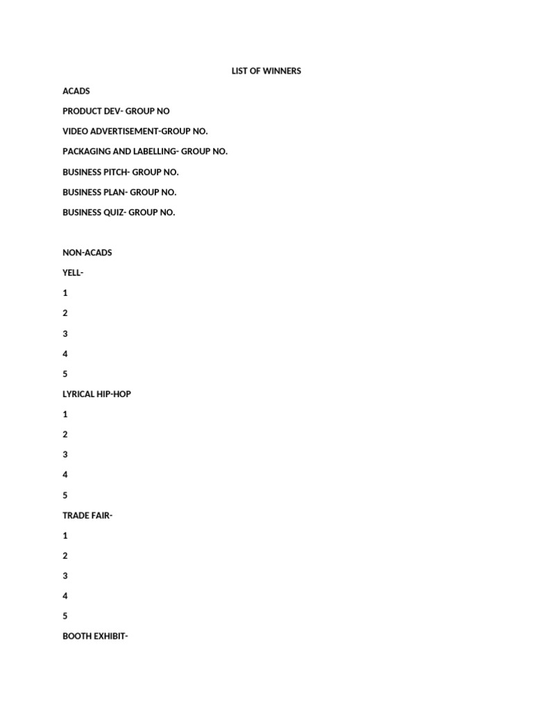 List of Winners | PDF