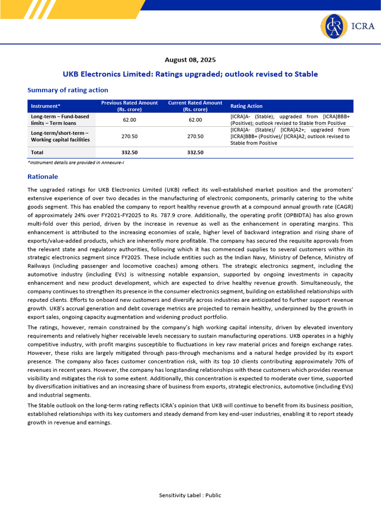 UKB Electronics Ratings Upgrade Overview | PDF | Financial Risk | Economies