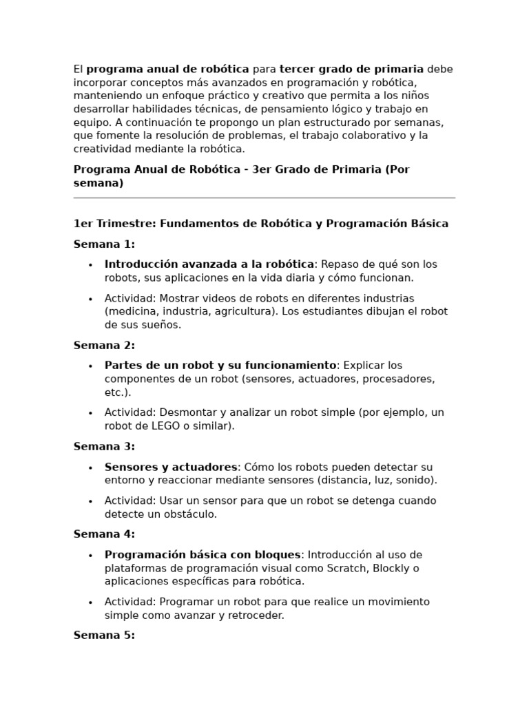 Programa de Robótica para 3er Grado | PDF | Robot | Robótica