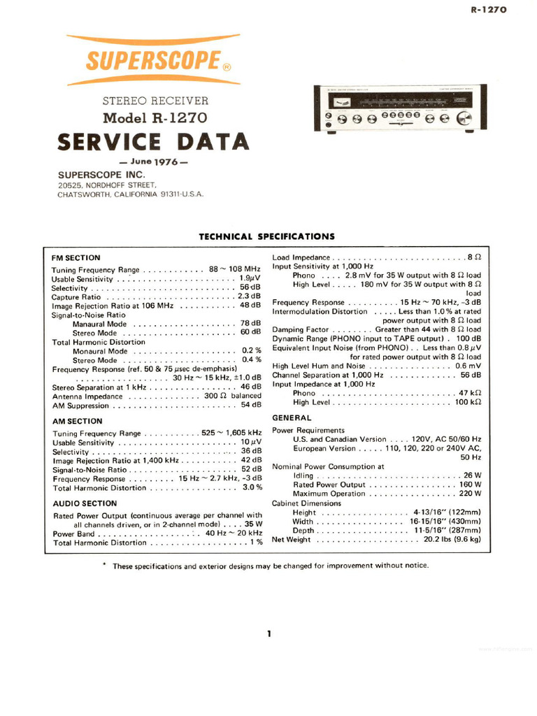 Superscope R1270 Rec SM | PDF