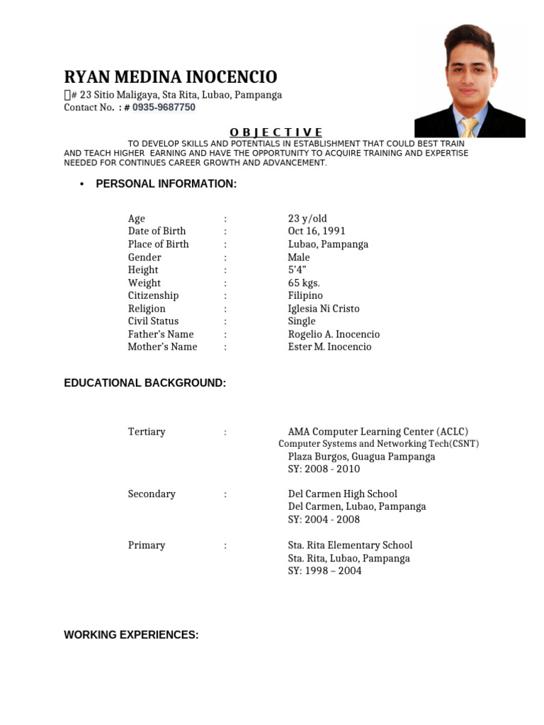 Ryan Medina Inocencio - Reffered by John Ramos of Wilcon Valenzuela | PDF
