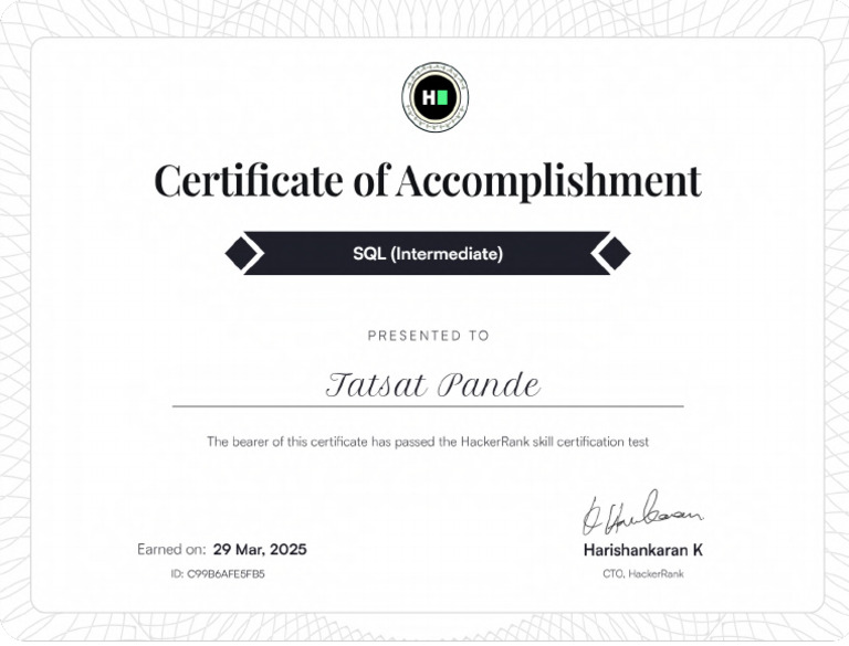 SQL Intermediate Certificate Compressed | PDF