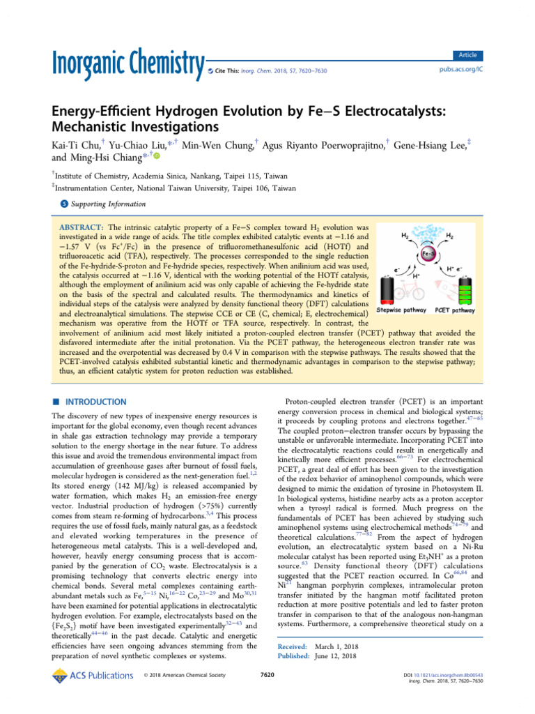 Fe−S Electrocatalysts for Hydrogen Evolution | PDF | Catalysis | Redox