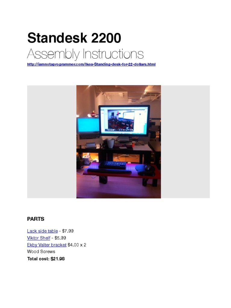Standesk 2200 Assembly Instructions