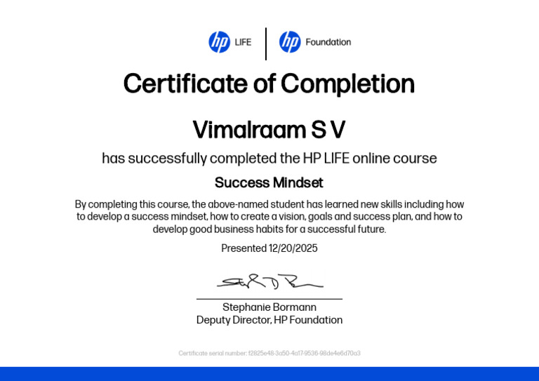 HP LIFE Course Completion Certificate | PDF