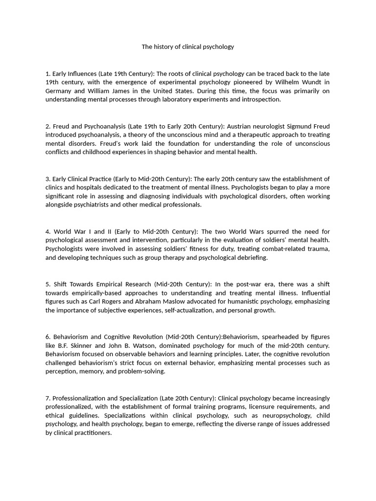 Evolution of Clinical Psychology History | PDF | Clinical Psychology ...