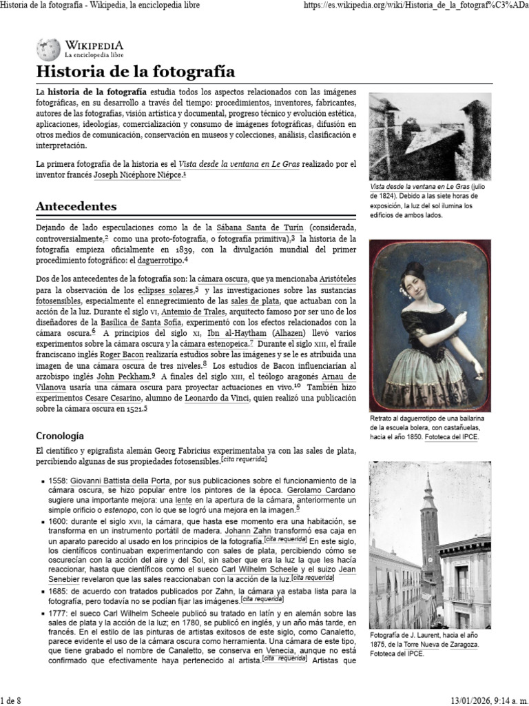 Historia de la Fotografía: Orígenes y Evolución | PDF | Tecnicas ...