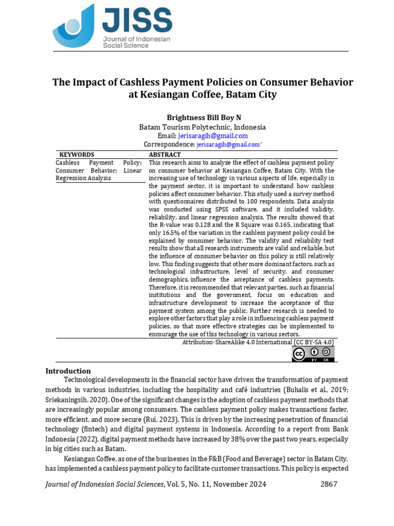 Cashless Payment Impact on Consumer Behavior | PDF | Coefficient Of ...