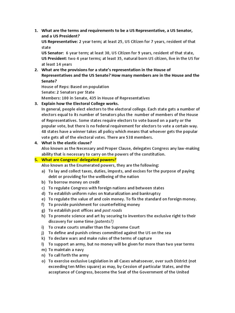APUSH Constitution Test Study Guide United States Constitution