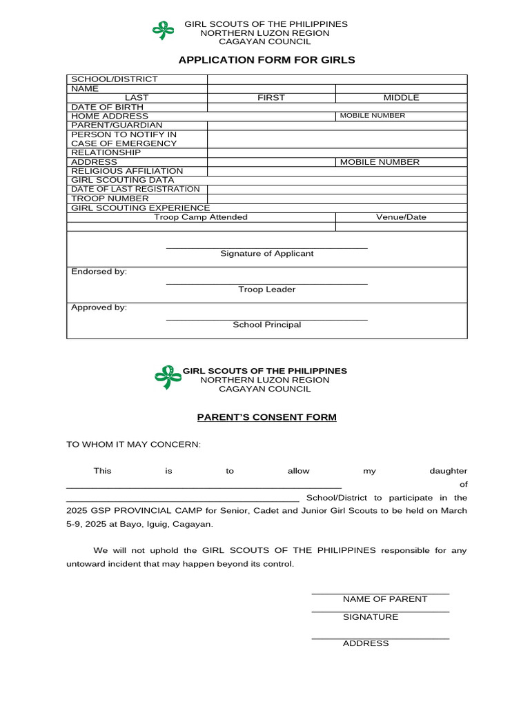 Applicationparent Consent Health Form | PDF | Diseases And Disorders ...