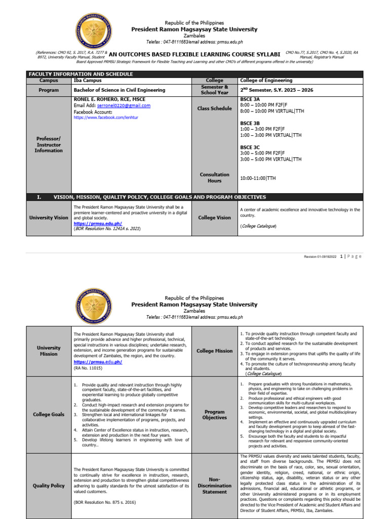 PRMSU Civil Engineering Course Syllabus | PDF | Scientific Method ...
