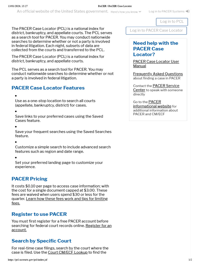 Accessing PACER Case Locator Guide | PDF | Cm/Ecf