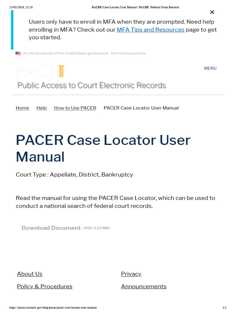 PACER Case Locator User Manual | PDF
