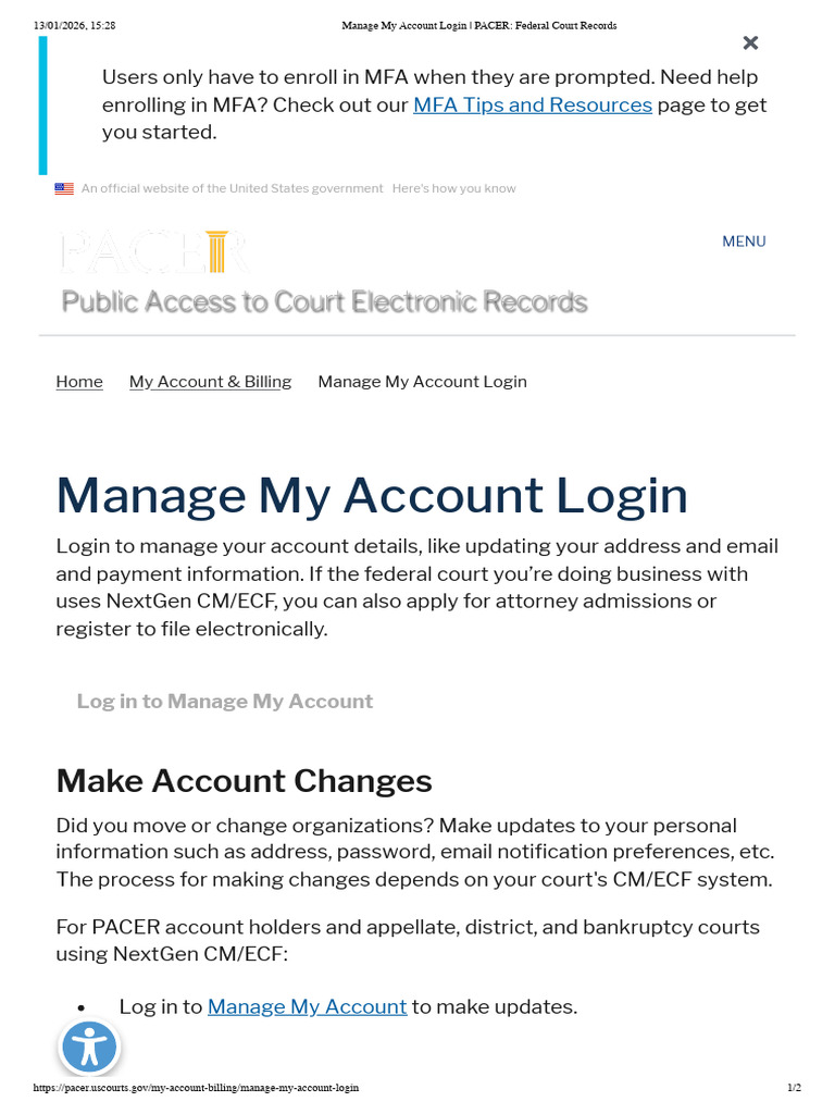 Manage Your PACER Account Online | PDF | Login | Cm/Ecf