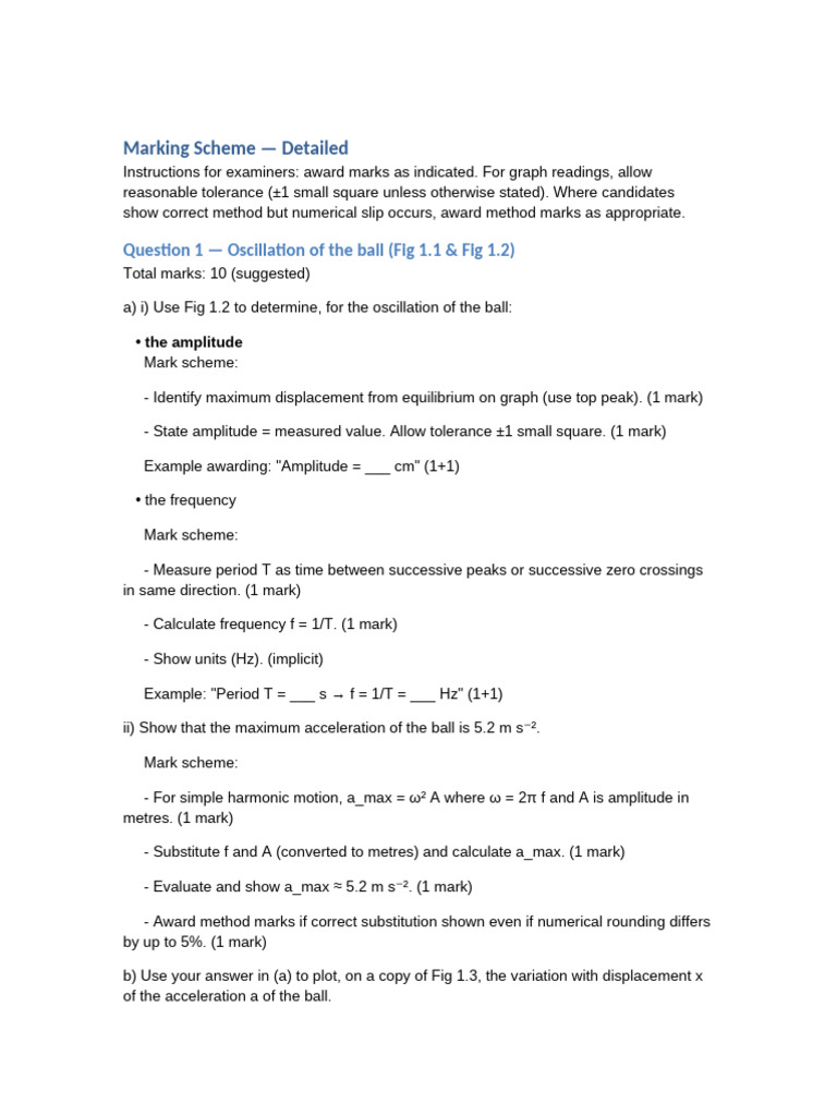 Marking Scheme Detailed | PDF | Oscillation | Amplitude