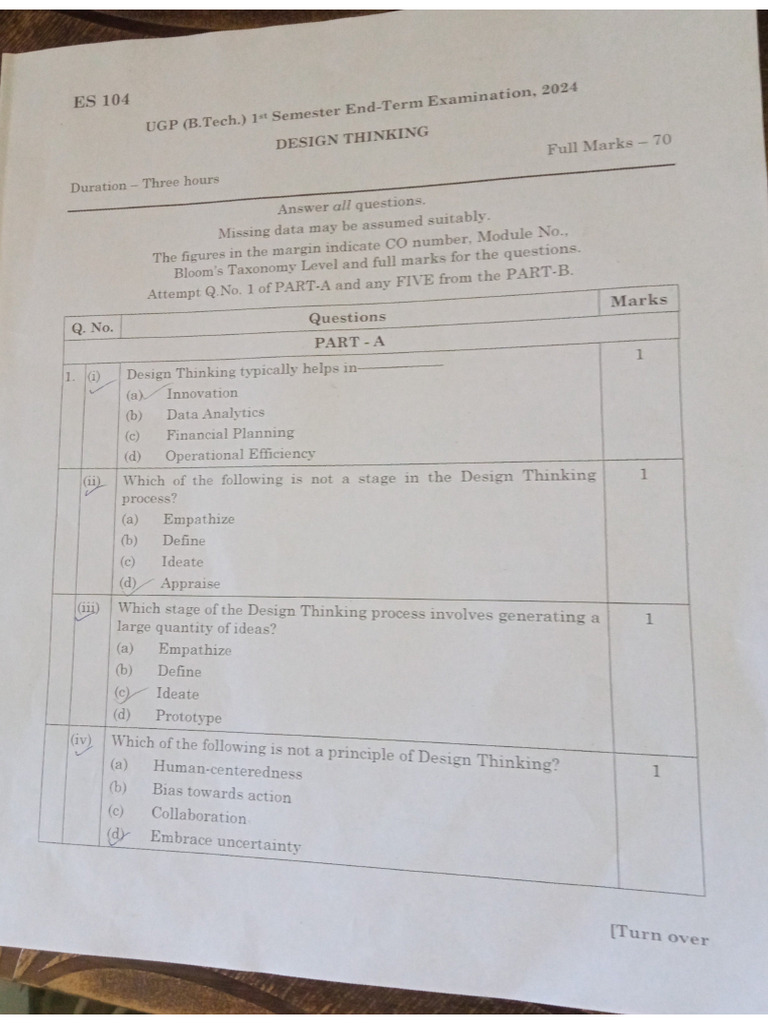 Design Thinking 2024 Sample Question Paper | PDF